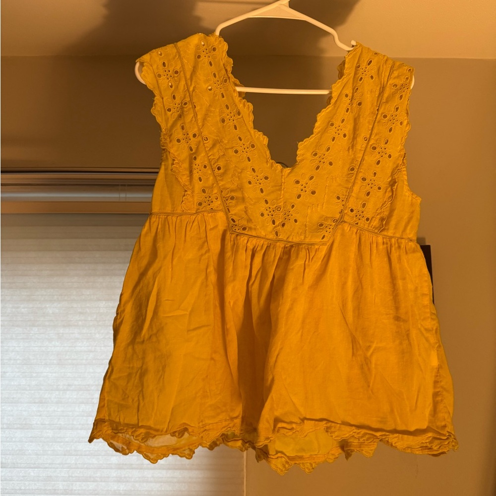 Lucky Brand Yellow Eyelet Blouse